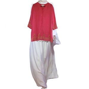 Vintage Diane Von Furstenburg Floral Embroidered Silk Tunic Blouse Button Sz M